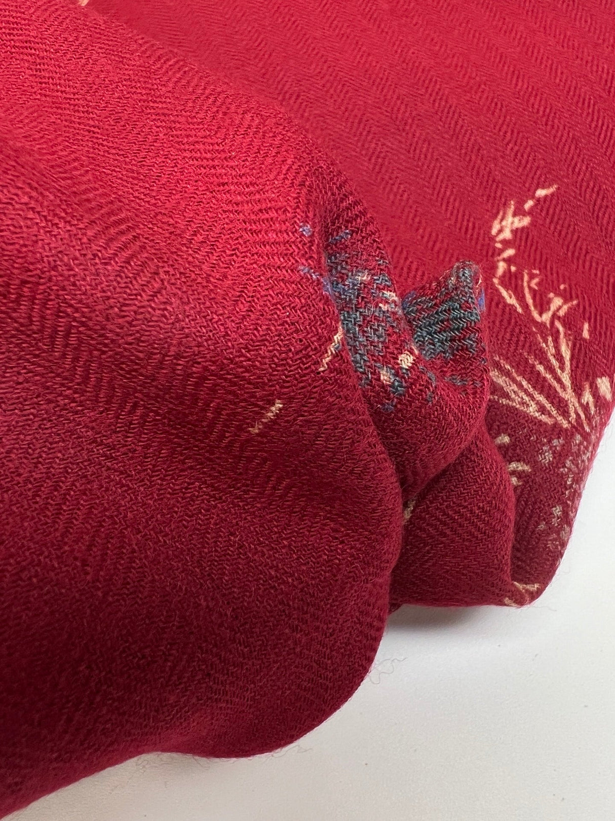 Wool Printed Twill Red Beige