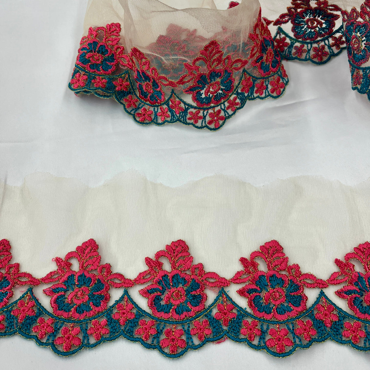 Floral Embroidered Mesh Lace Trim