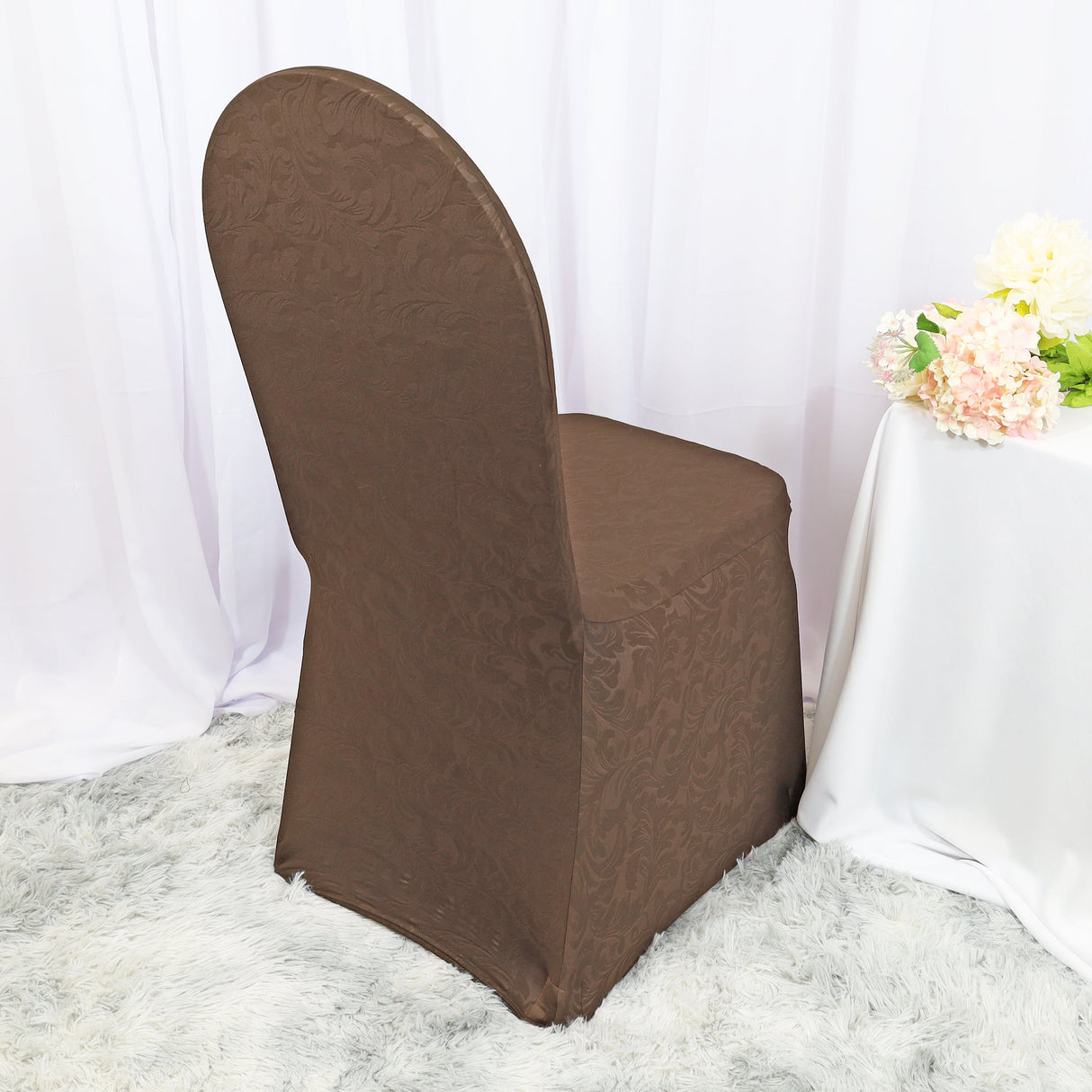 Embossed Vintage Spandex Banquet Chair Cover Chocolate