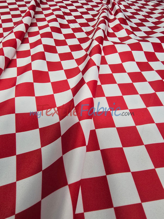 Checkered Satin Fabric - Racing Flag Pattern, Black And White Or Red And White, 58/60" Width (1 Yard)