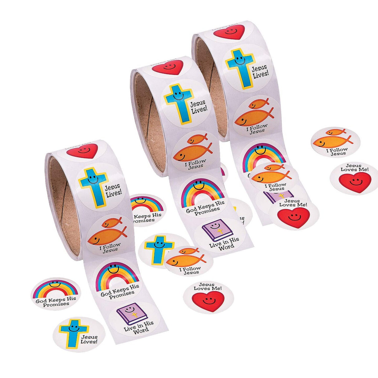 1 1/2" Christian Symbols Smile Face Sticker Roll 100 Pieces
