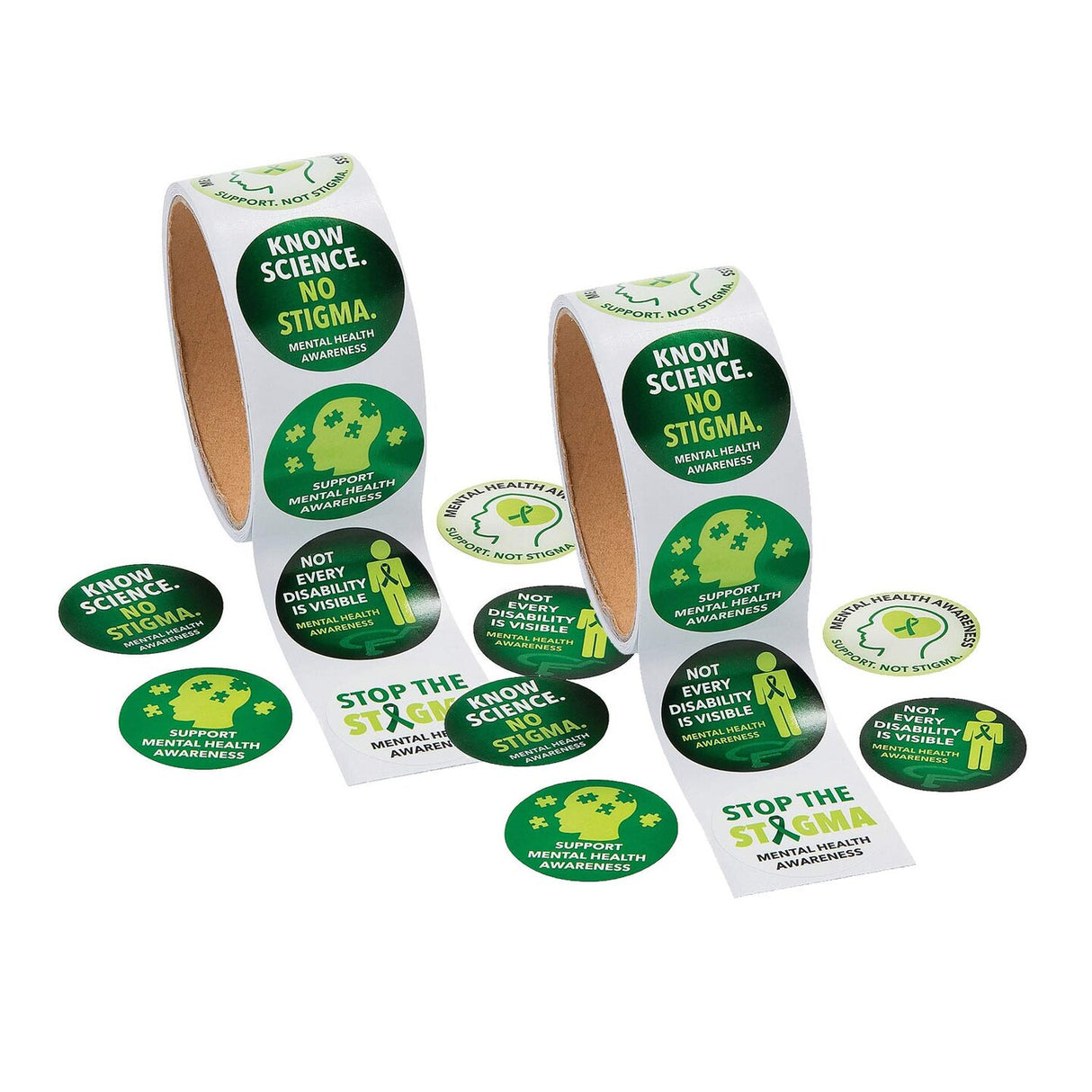 1 1/2" Green Mental Health Awareness Paper Sticker Roll 100 Pc