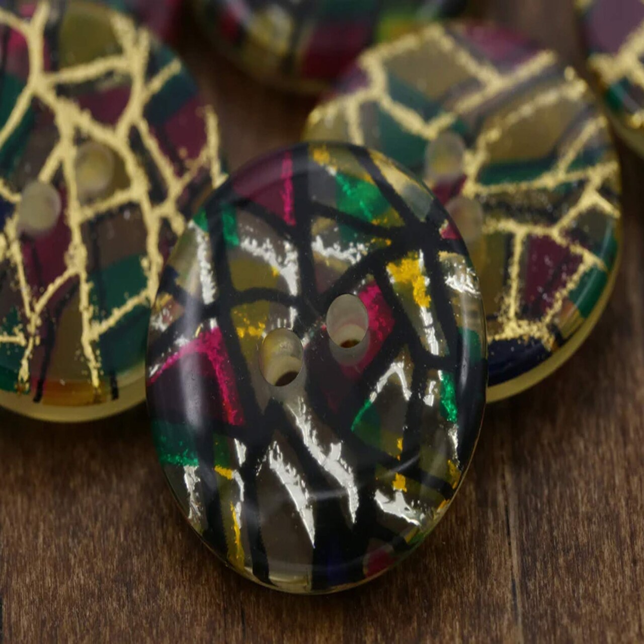 4 Pieces Colorful Gold Glitter Art Deco Shards Buttons 1.125 Inch