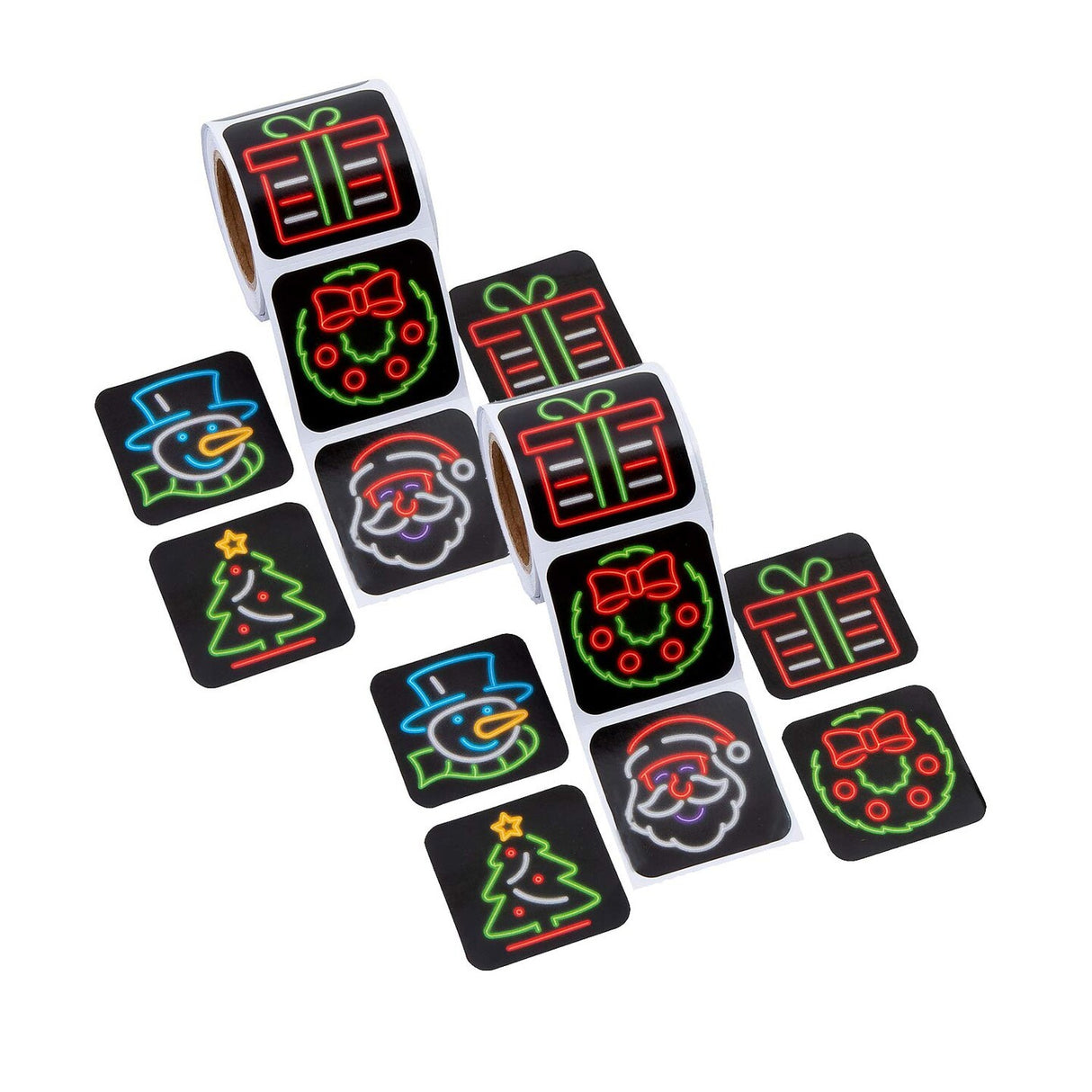 1 1/2" Neon Noel Christmas Icons Paper Sticker Roll 100 Pc