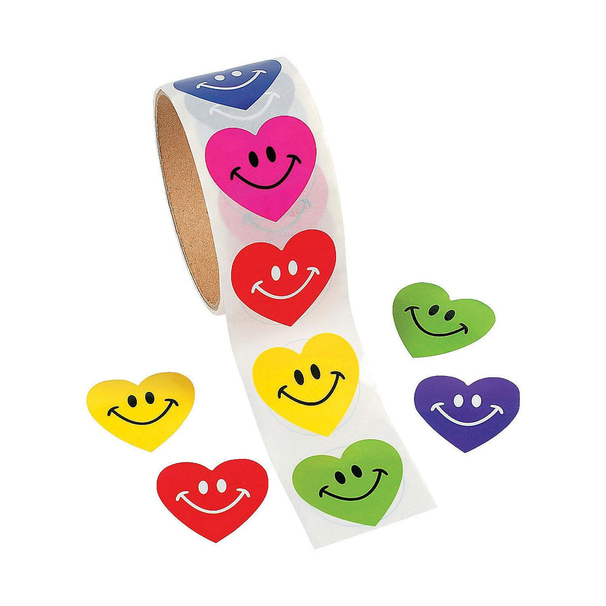 1 1/2" Valentine's Day Smile Face Heart Sticker Roll 100 Pc