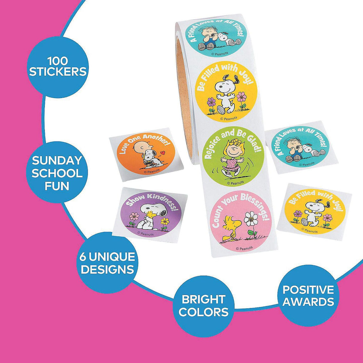 1 1/2" Peanuts Snoopy & Friends Inspirational Sticker Roll 100 Pc