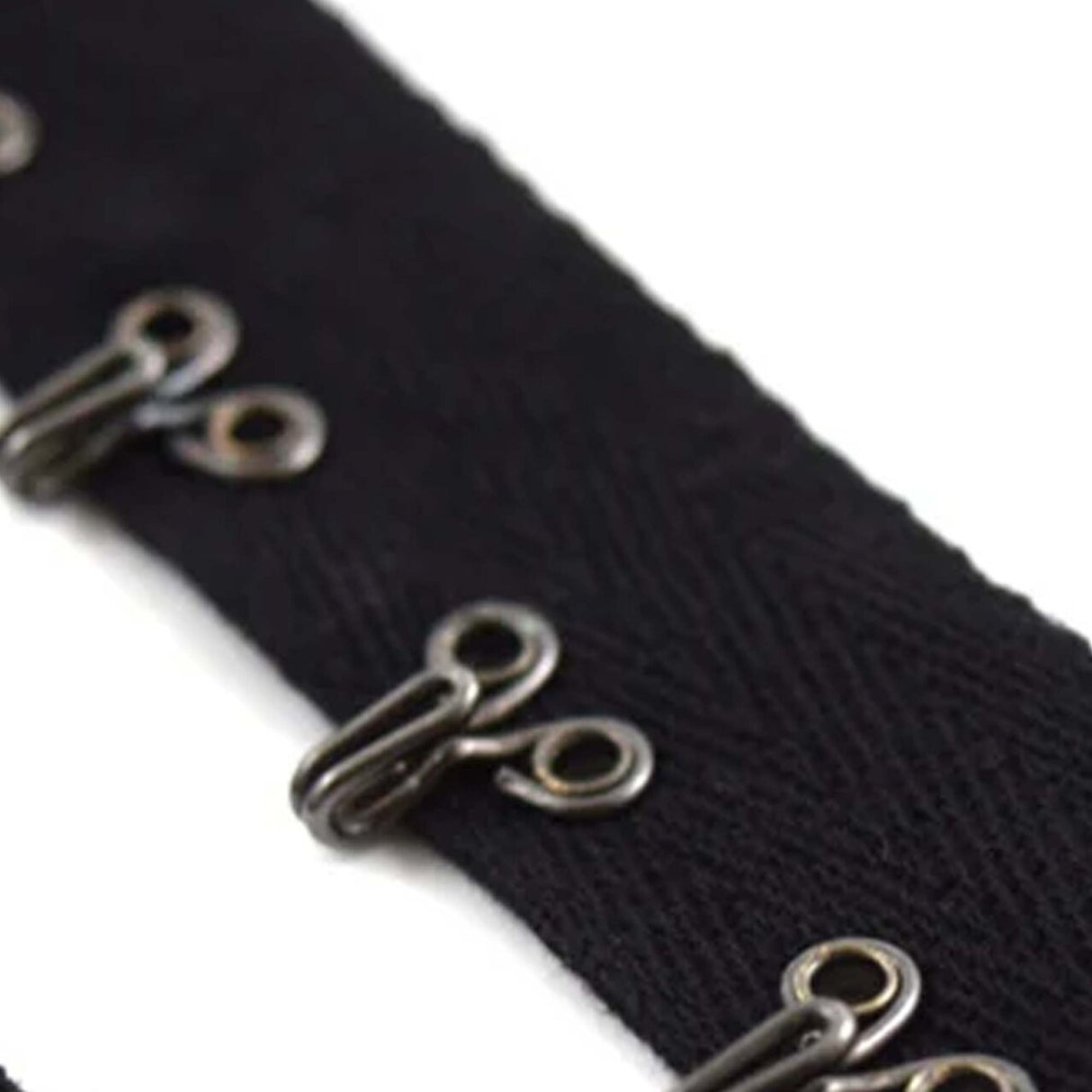Black and Gunmetal Hook and Eye Tape 7/8" Heavy Duty Cotton Twill Trim with Metal Closures