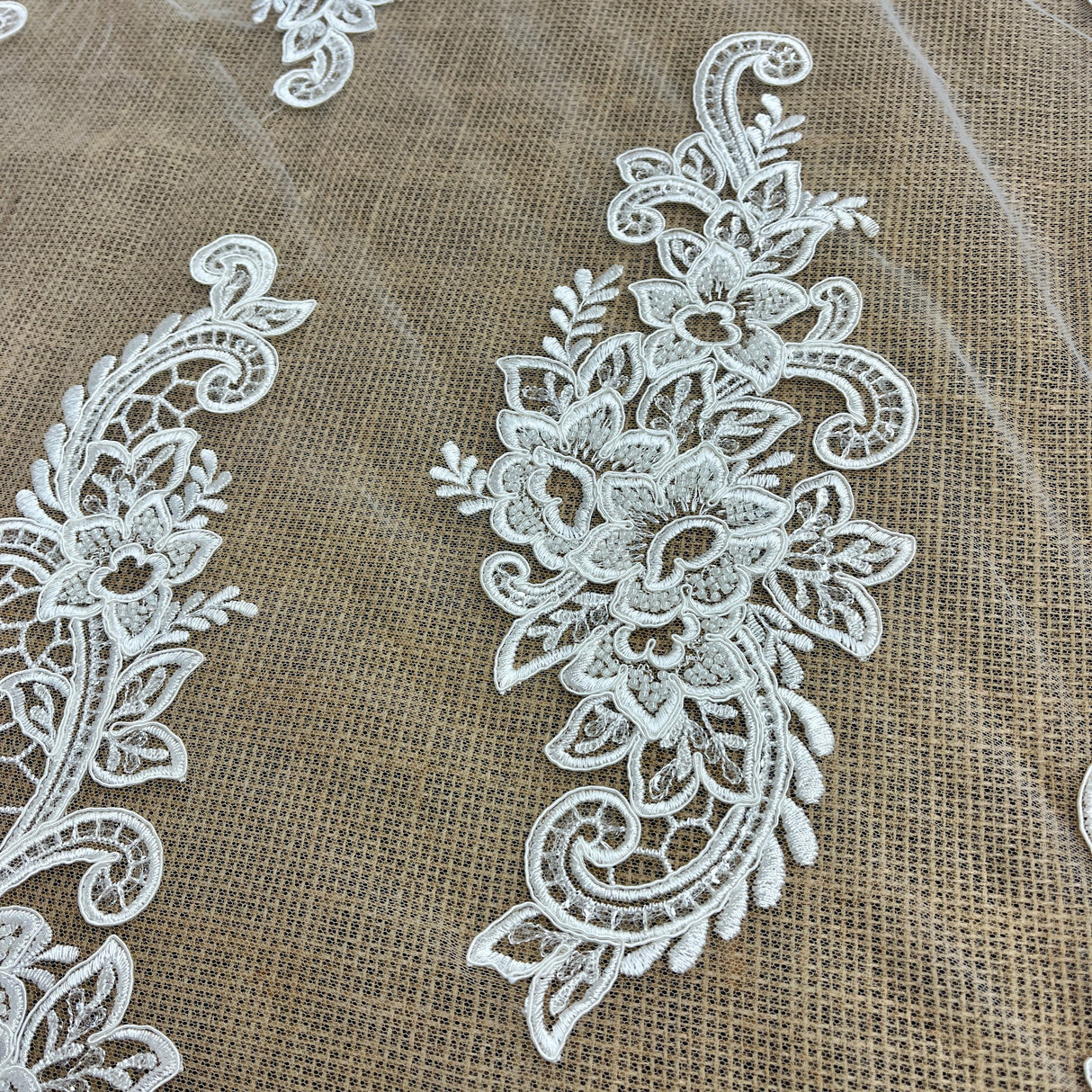 Beaded Corded Bridal Lace Fabric Dark Ivory