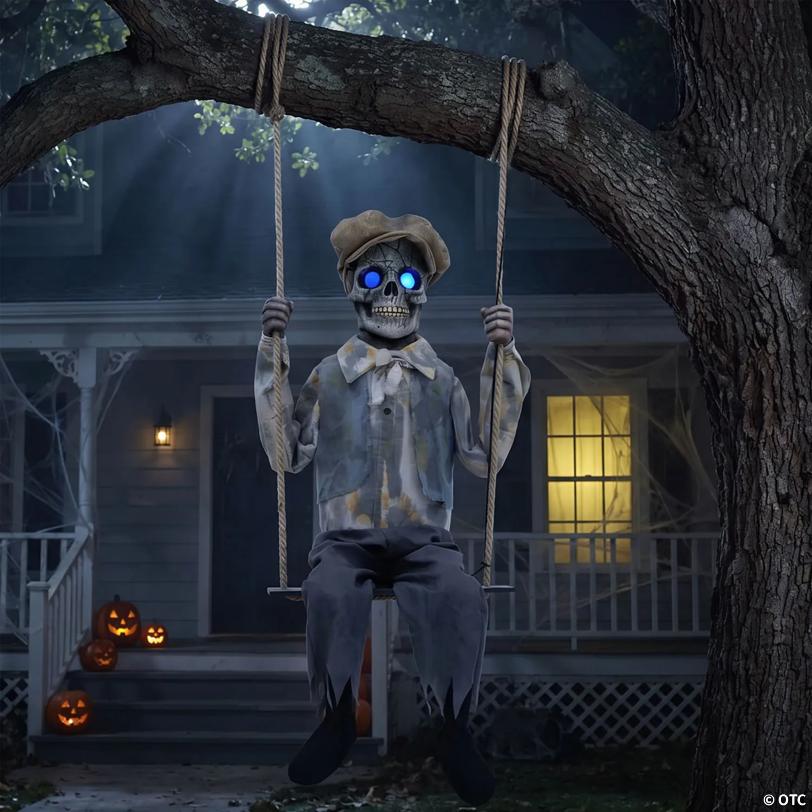 62" Hanging Lightup Animated Swinging Skeleton Boy Decoration