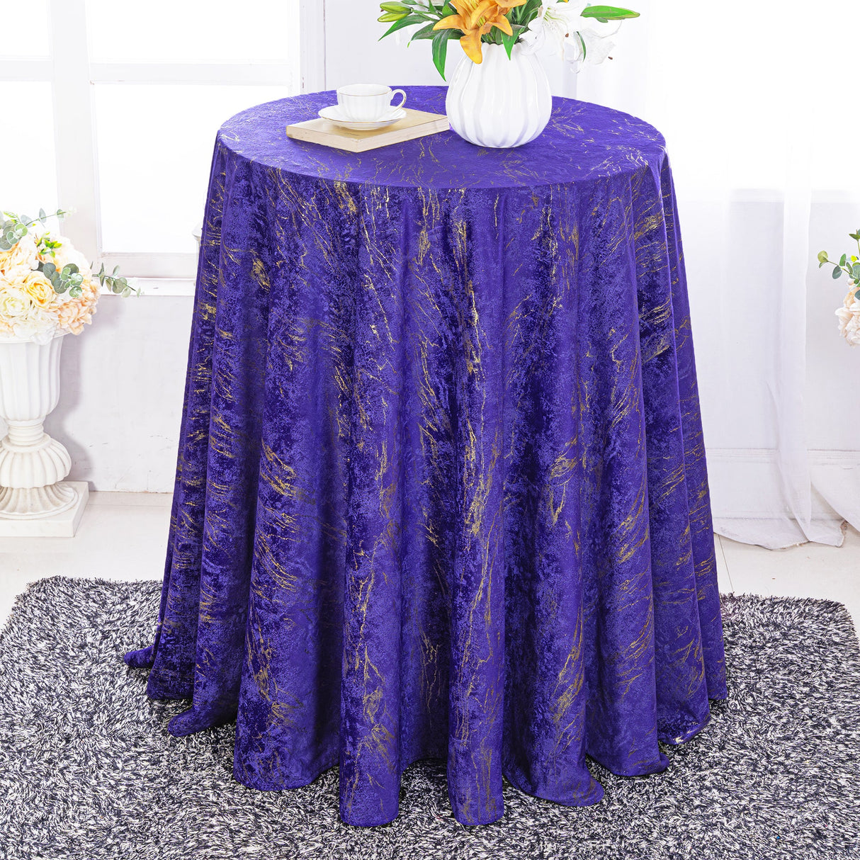 Round Velvet Tablecloth 132" Regency Purple