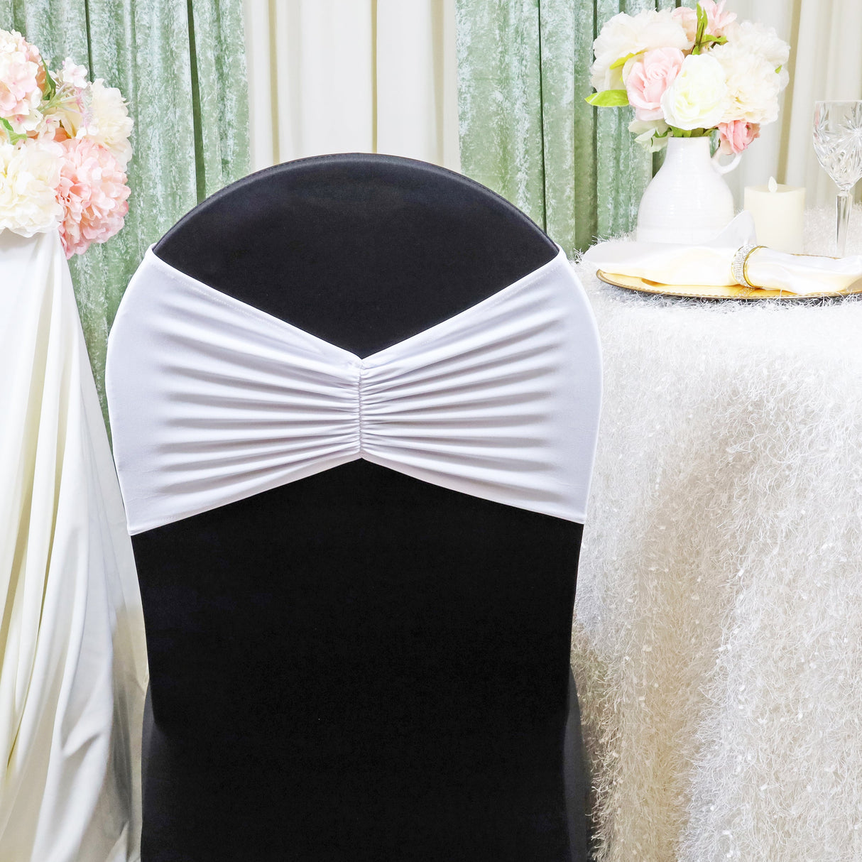 Ruffled Spandex Chair Band White 8x13