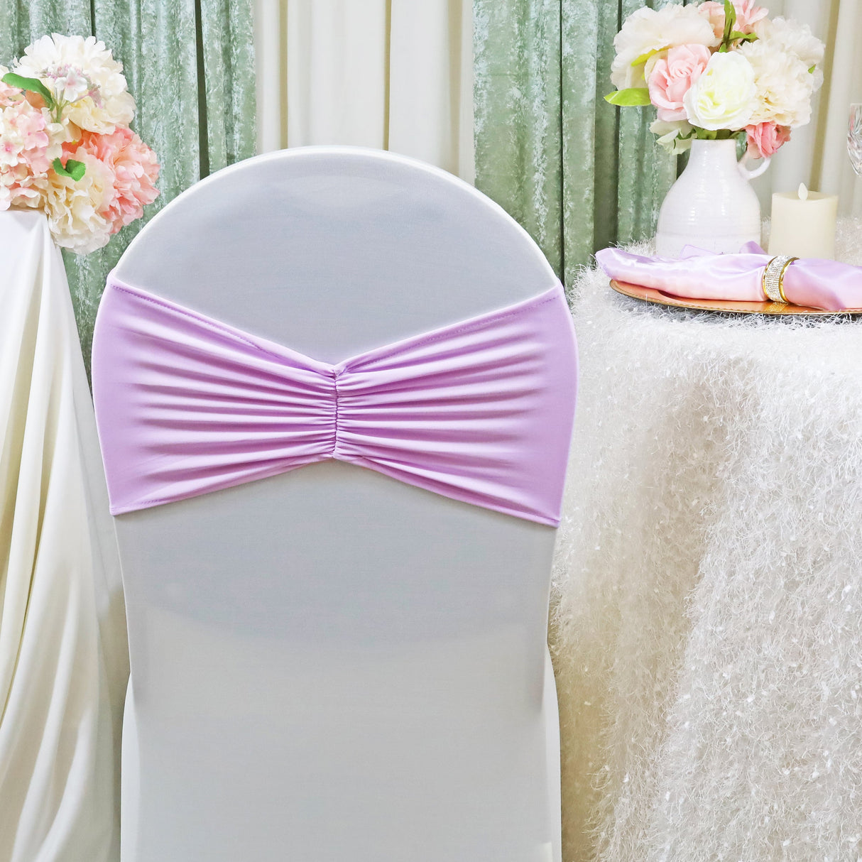 Ruffled Spandex Chair Band Sample Lavender