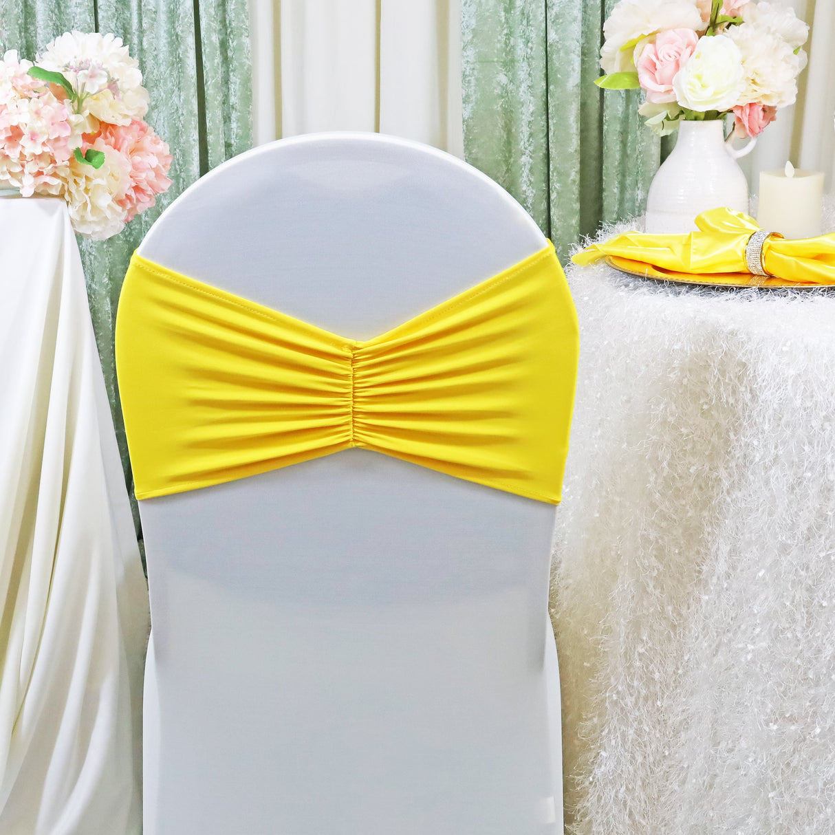 Ruffled Spandex Chair Bands 8x13 Canary Yellow