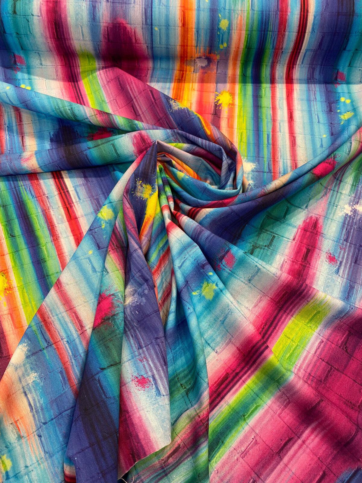 Tie Dye Brick Walls Pasadena Cotton Duck Fabric - Colorful Tie Dye Brick Wall Print, 54" Width (1 Yard)