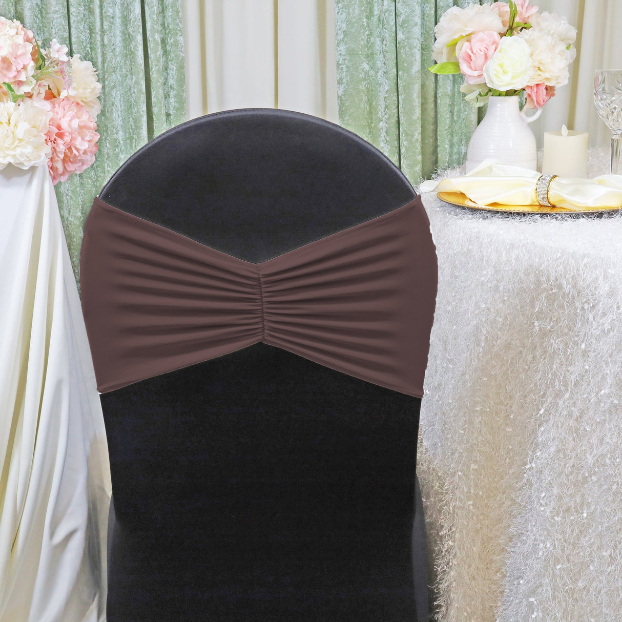 Ruffled Spandex Chair Bands 8x13 Chocolate