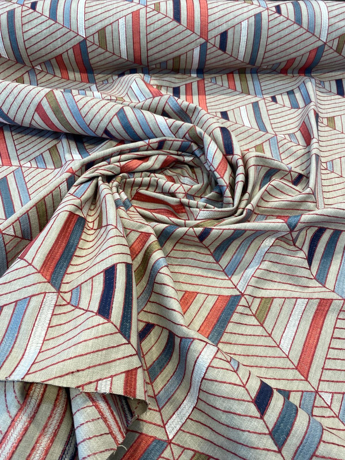Waverly Flagship American Contemporary Embroidered Fabric - American Flag Inspired Contemporary Geometric, 55" Width (1 Yard)