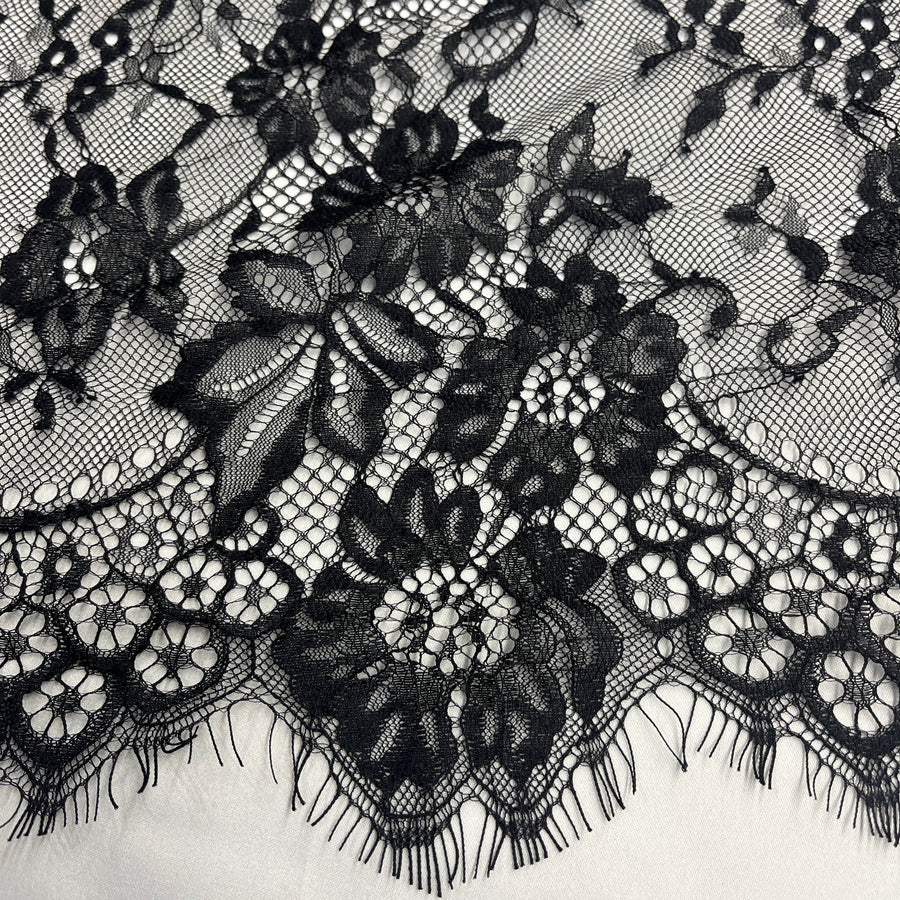 3 Yards Chantilly Embroidered Lace Fabric with Eyelash Scallop