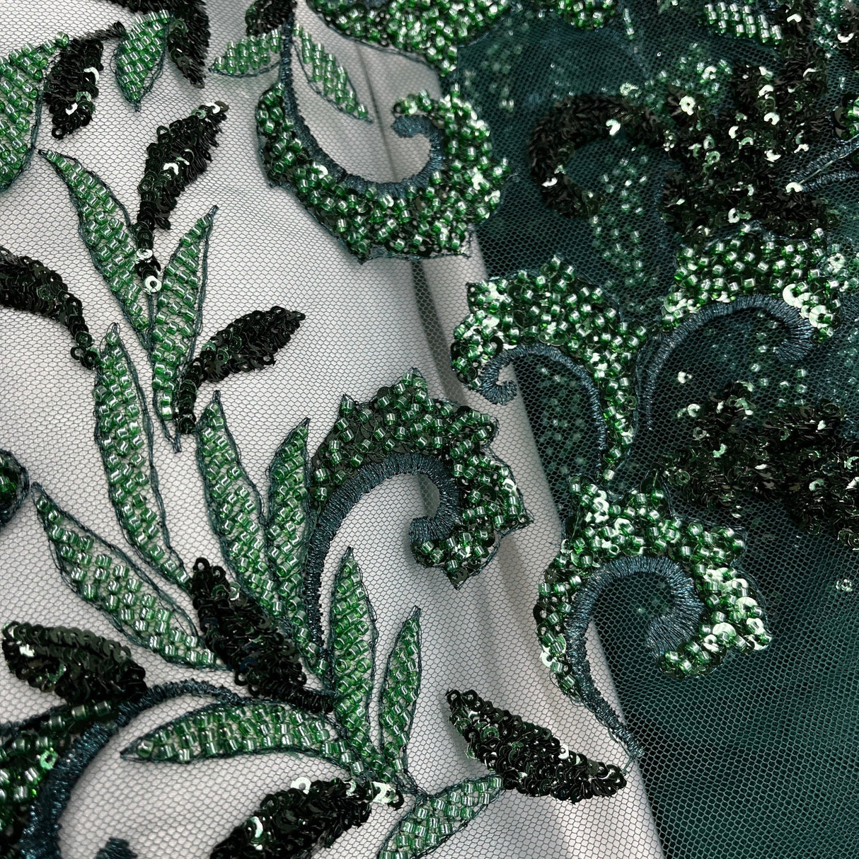1 Yard Beaded Lace Fabric Embroidered 100 Percent Polyester Net Mesh 53 inch Width