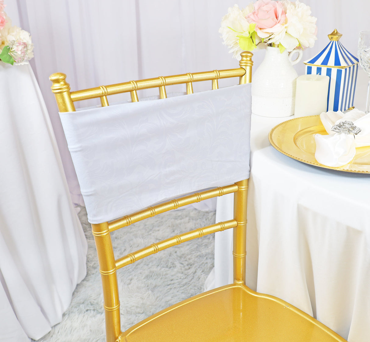 Embossed Spandex Chair Bands White 7.5x13