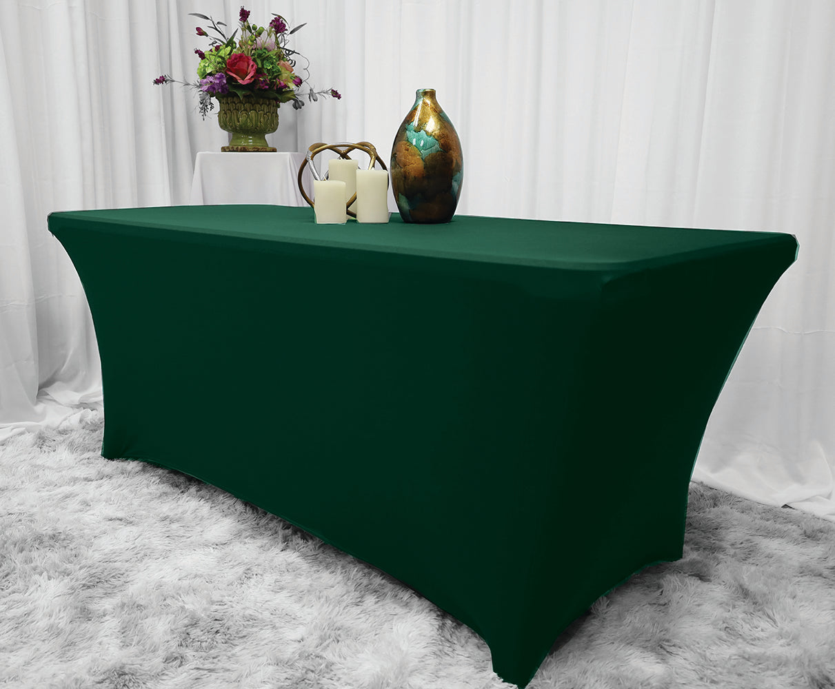 Rectangular Spandex Table Cover 8 Ft Hunter Green/Holly Green