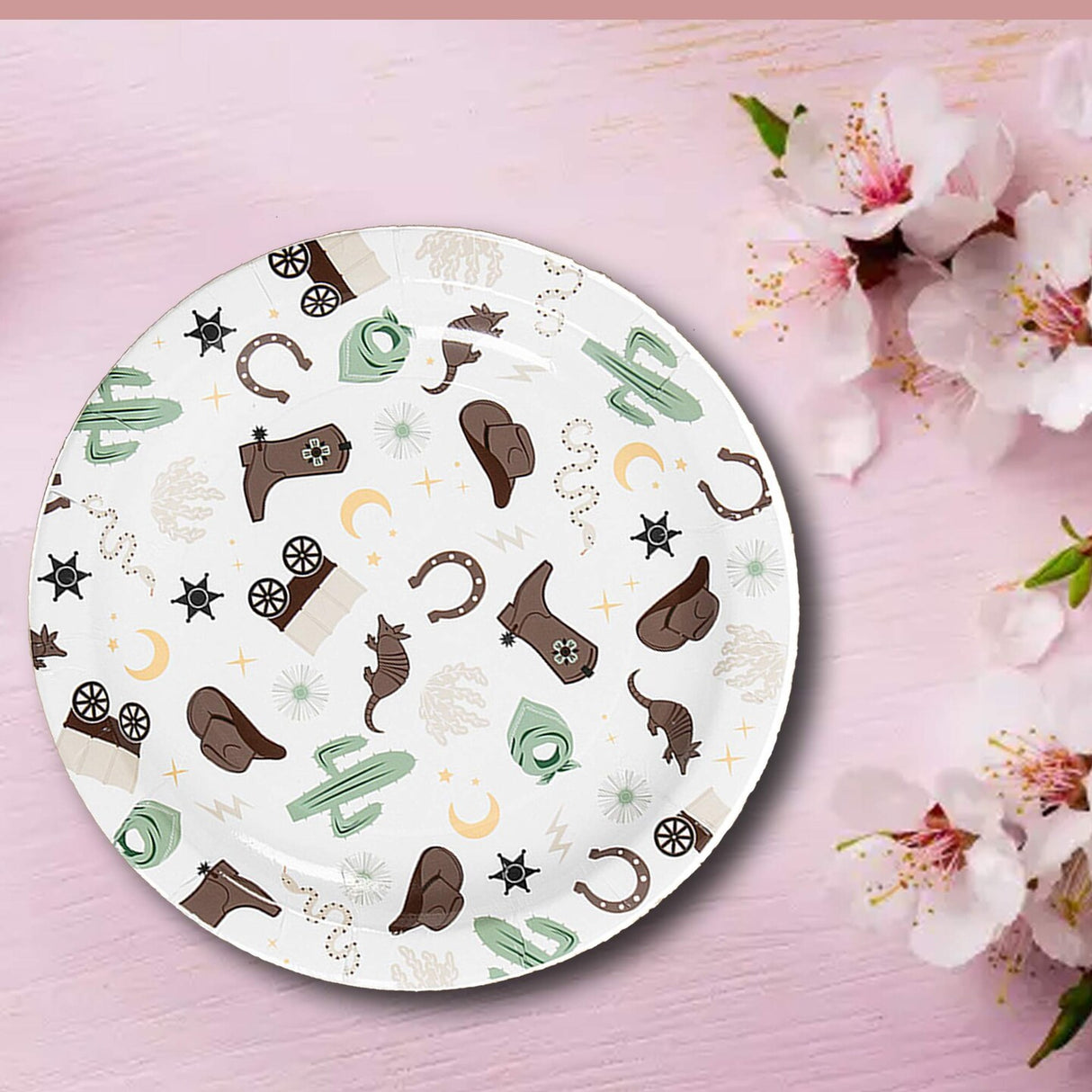 8 Count Western Themed Disposable Paper Dinner Plates 9 1/4"