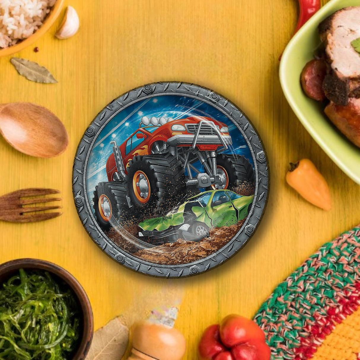 8 Count Monster Truck Party Paper Dinner Plates 8.75" Disposable Birthday Plates