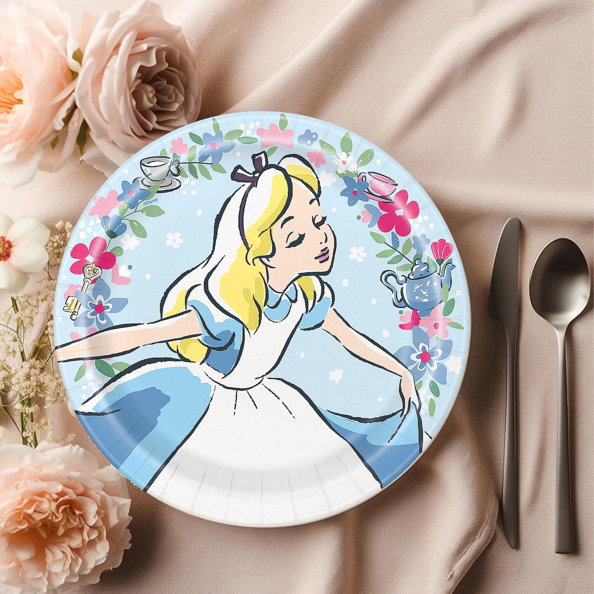 8 Count Alice in Wonderland Pastel Floral Paper Dinner Plates 9" Birthday Party Plates