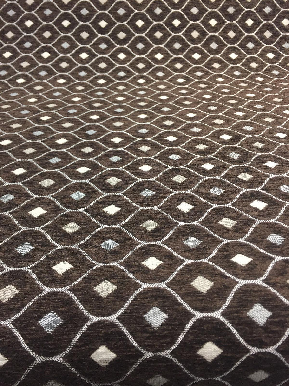 Dark Brown Silver Diamond Chenille Upholstery Fabric - Dark Brown/Silver Diamond Pattern, 56" Width (By The Yard)
