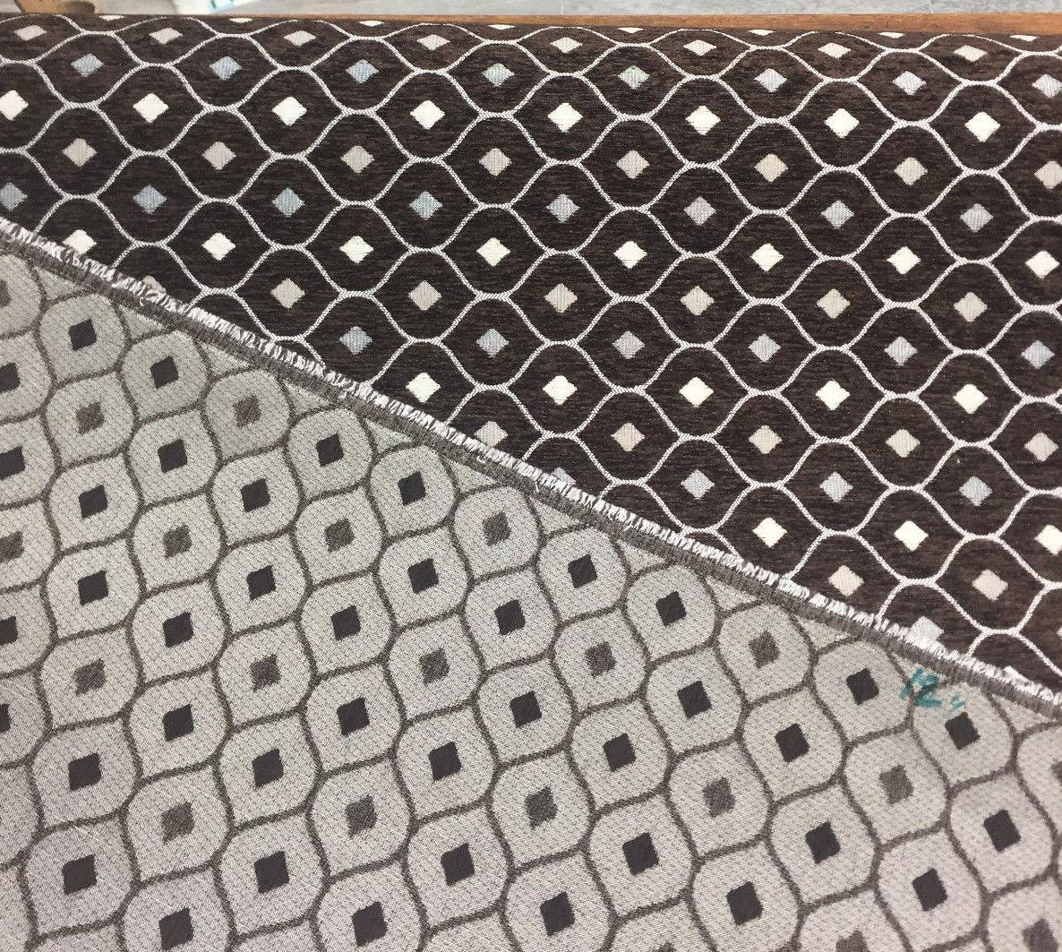 Dark Brown Silver Diamond Chenille Upholstery Fabric - Dark Brown/Silver Diamond Pattern, 56" Width (By The Yard)