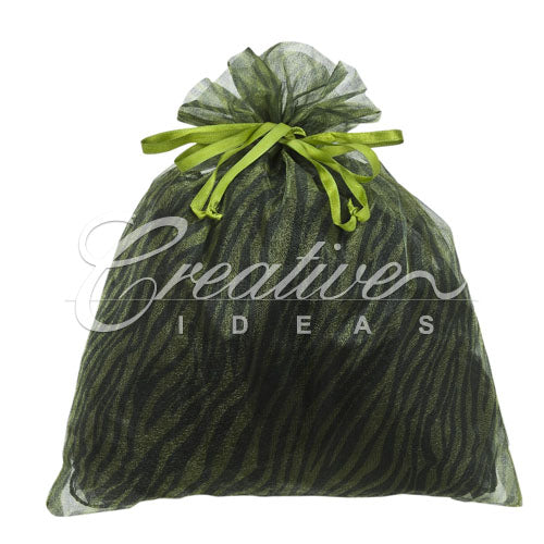10"X 12" Organza Zebra Pouch - Sold By 6 Pieces (Individually Packed) (Apple Green/Black)