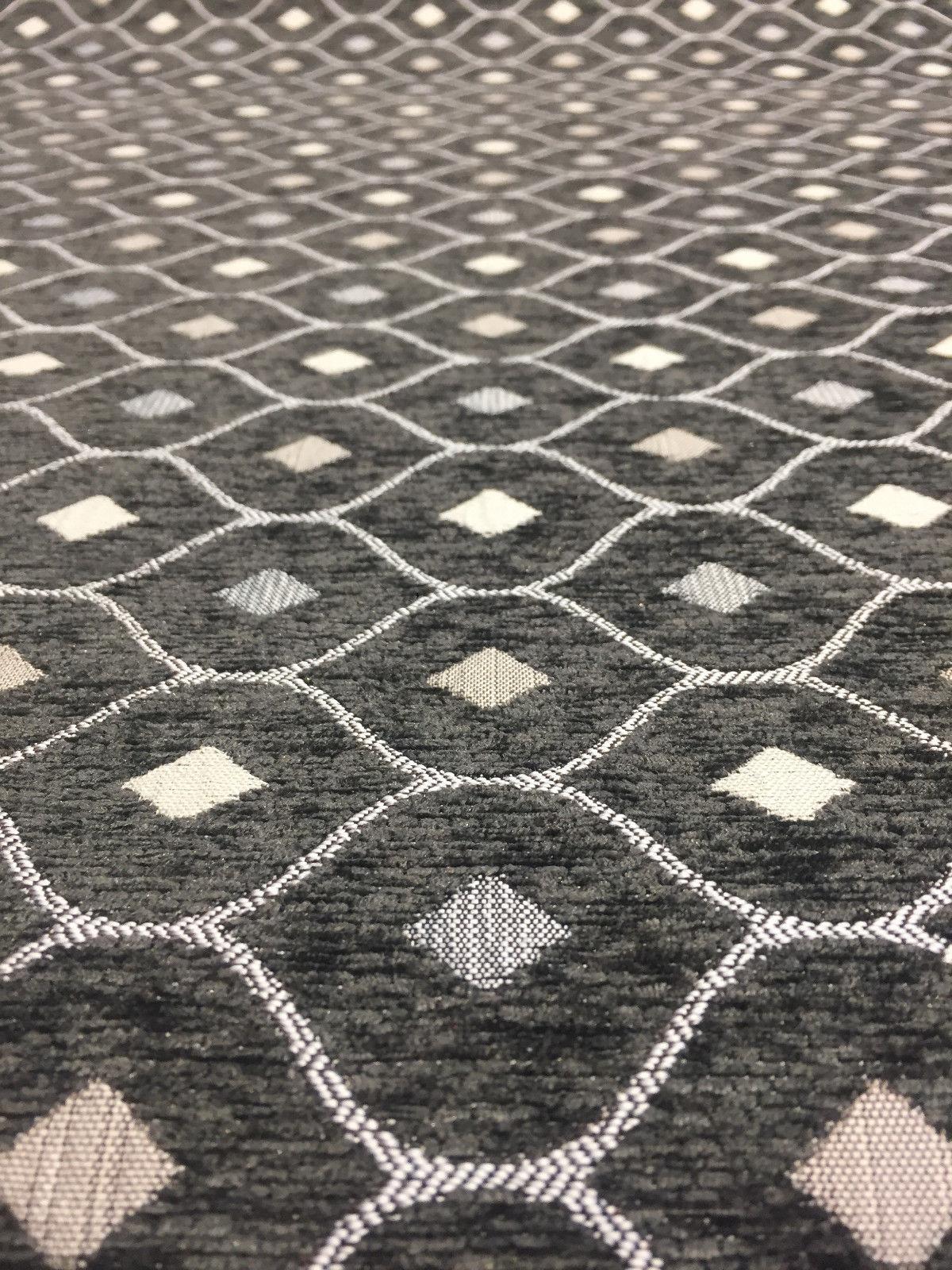Charcoal Silver Diamond Chenille Upholstery Fabric - Charcoal Silver Diamond Pattern, 56" Width (1 Yard)