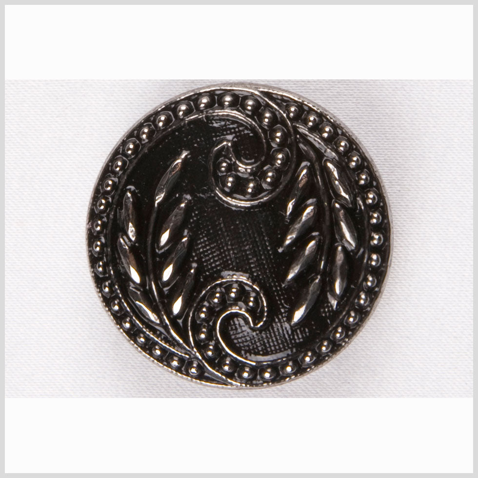 Black and Platinum Floral Leaf Glass Shank Back Button - 36L/23mm