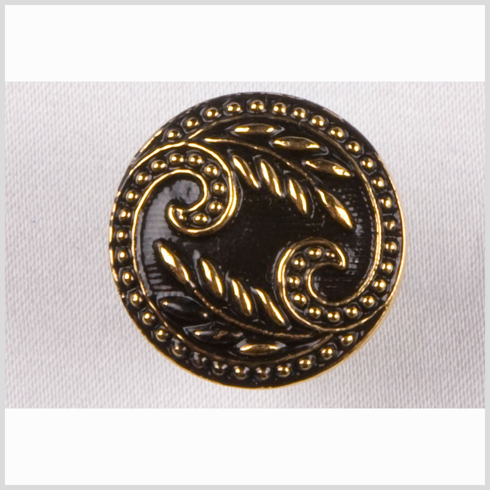 Black and Gold Floral Leaf Glass Shank Back Button - 22L/14mm