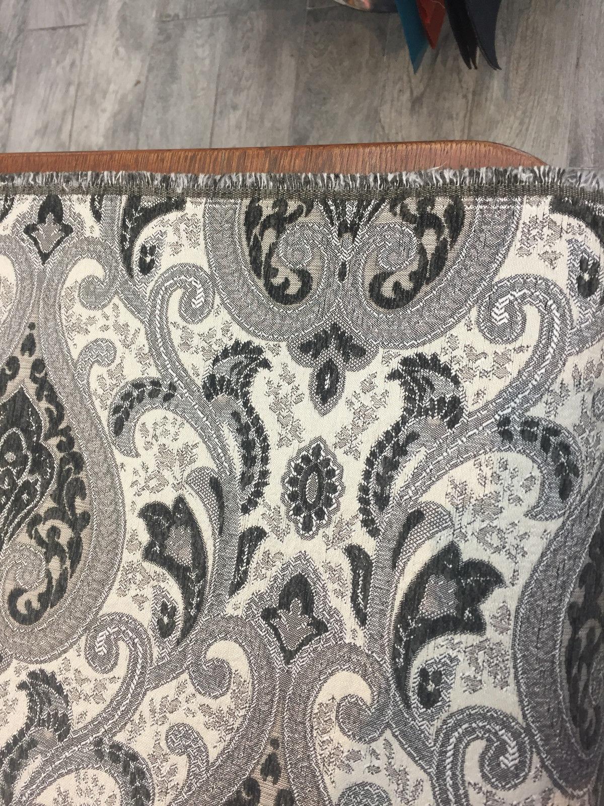 Charcoal Damask Chenille Fabric - Charcoal Damask Pattern, 56" Width (1 Yard)