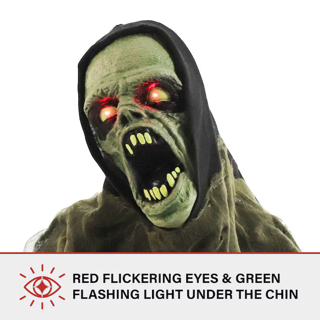 Haunted Hill Farm 1.75-ft Freestanding Moaning Lighted Zombie Animatronic Halloween Prop