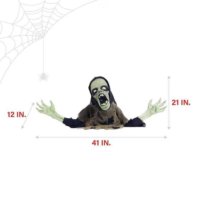 Haunted Hill Farm 1.75-ft Freestanding Moaning Lighted Zombie Animatronic Halloween Prop