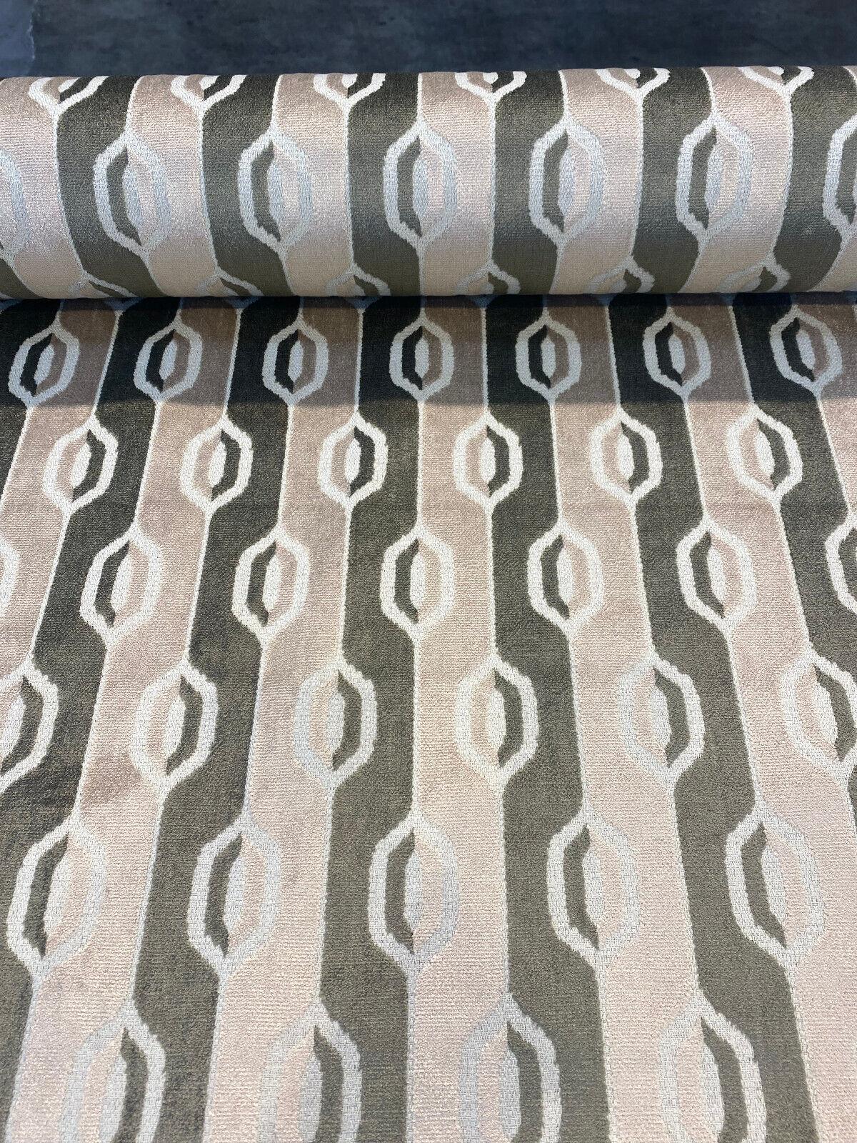Belgian Velvet Paxton Fawn Beige Stripe Upholstery Fabric - Fawn Beige, Ogee Stripe, 54" Width (1 Yard)
