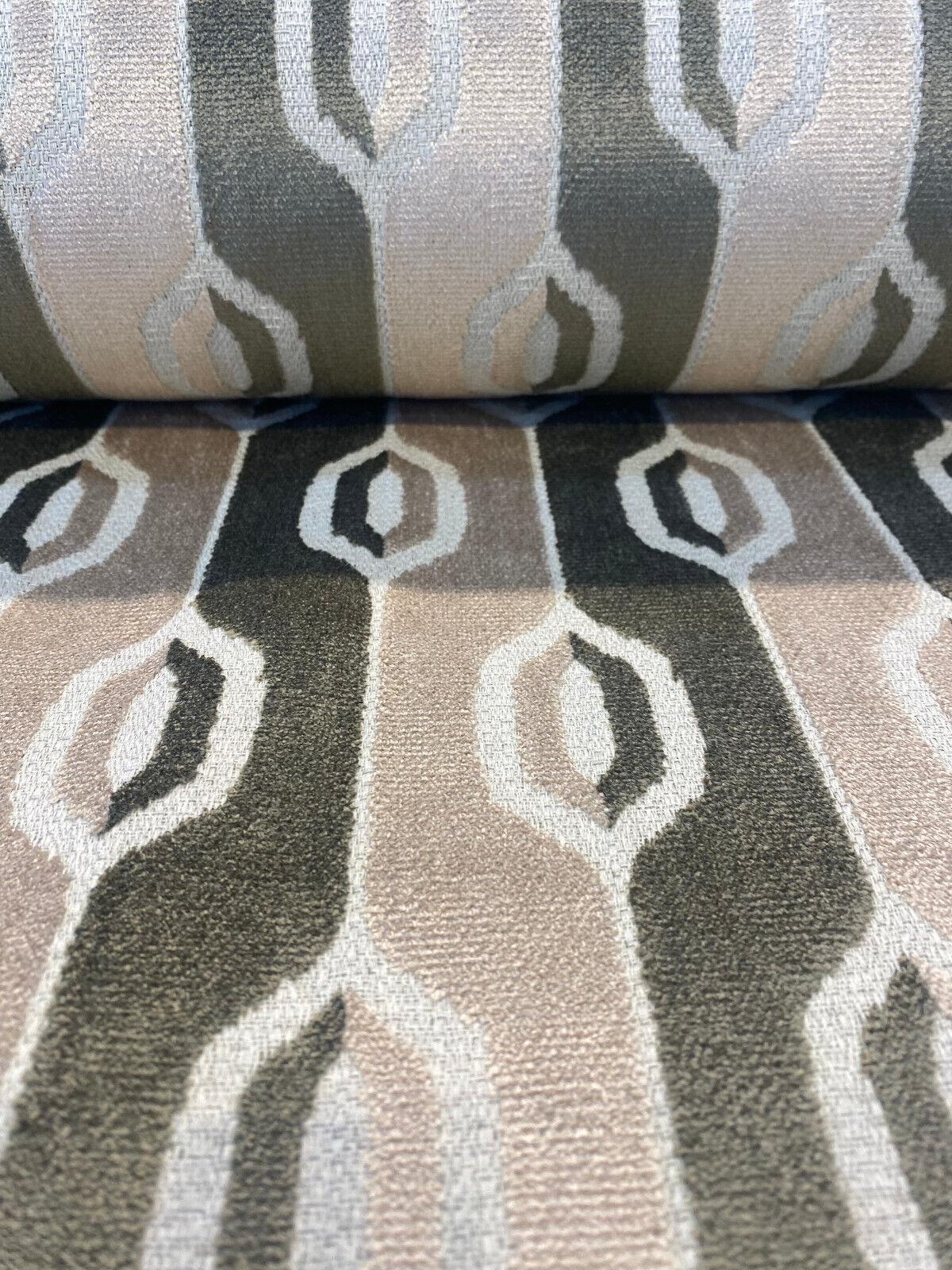 Belgian Velvet Paxton Fawn Beige Stripe Upholstery Fabric - Fawn Beige, Ogee Stripe, 54" Width (1 Yard)