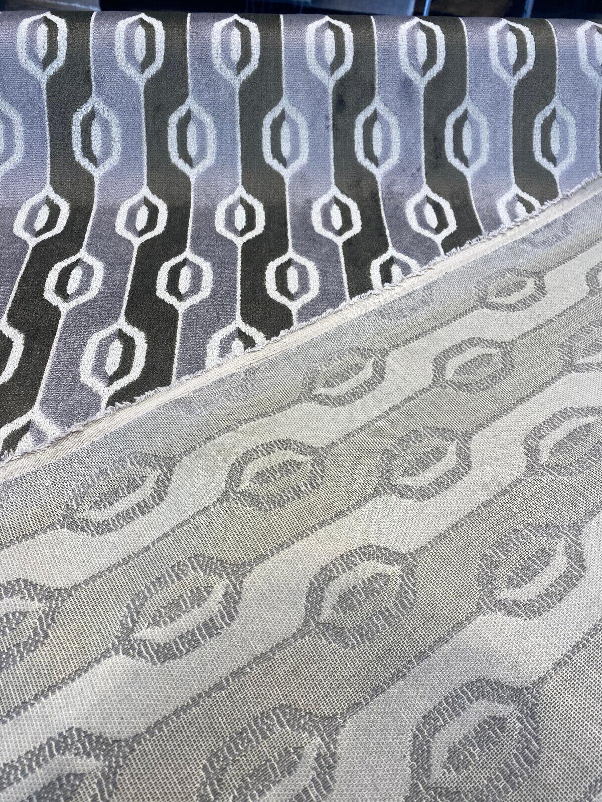 Paxton Belgian Velvet Upholstery Fabric - Platinum Silver Ogee Stripe, 54" Width (1 Yard)