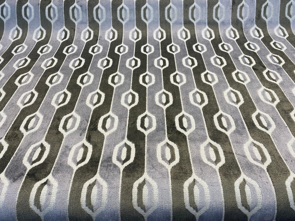 Paxton Belgian Velvet Upholstery Fabric - Platinum Silver Ogee Stripe, 54" Width (1 Yard)