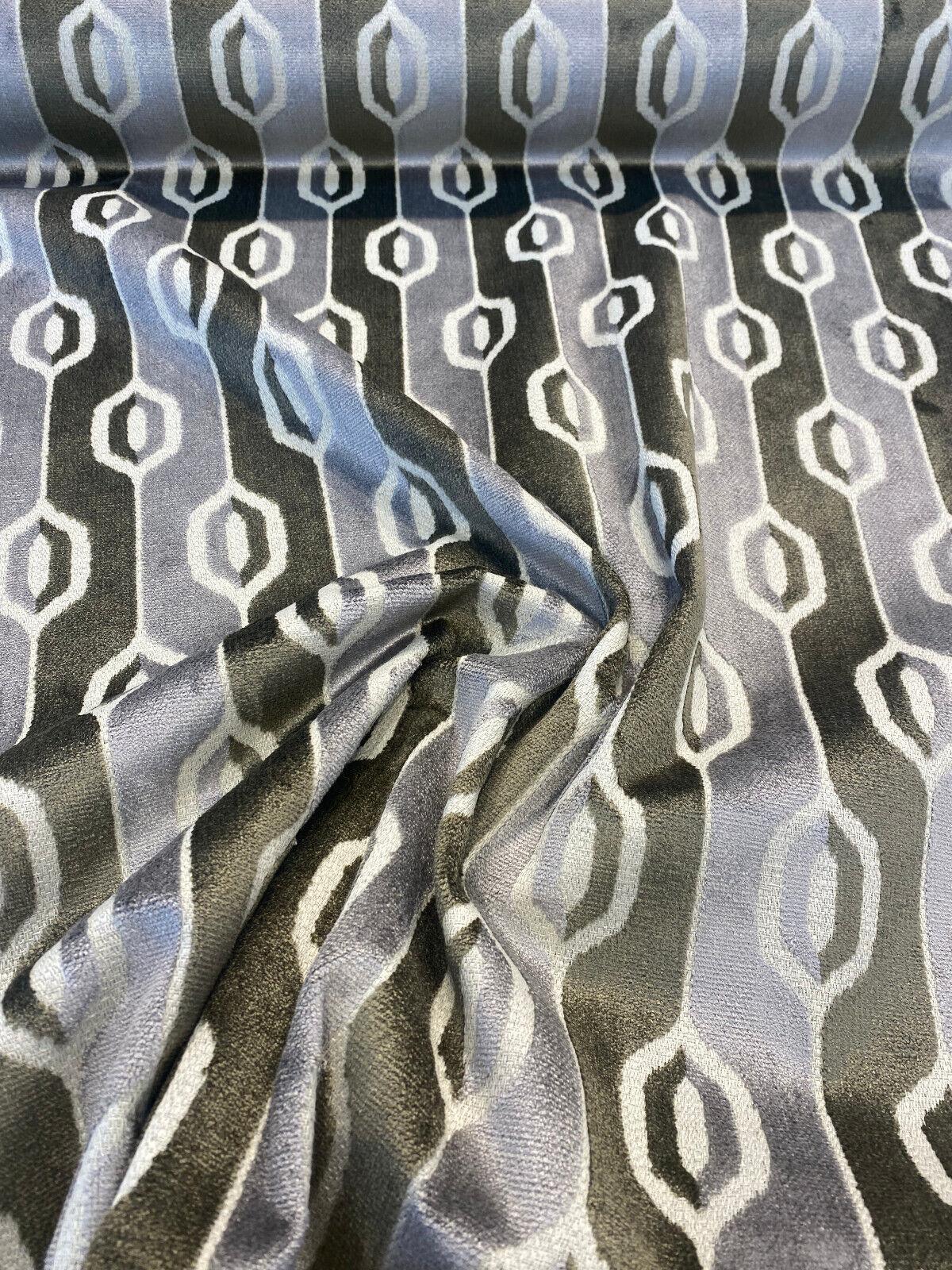 Paxton Belgian Velvet Upholstery Fabric - Platinum Silver Ogee Stripe, 54" Width (1 Yard)