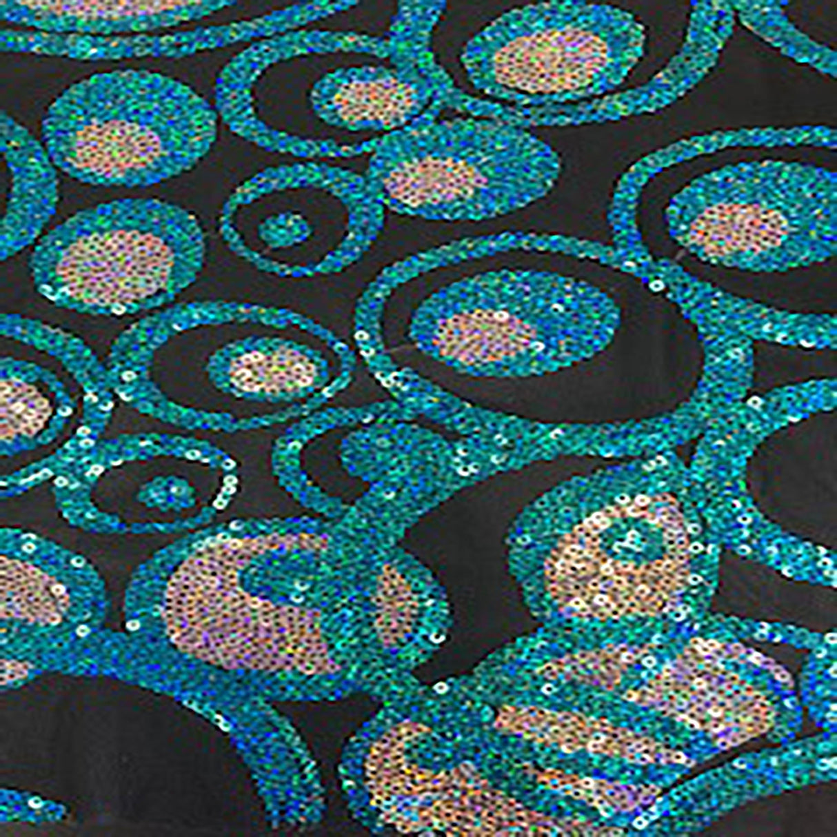 Mesh Sequin Hologram Fabric 50" Black Turquoise