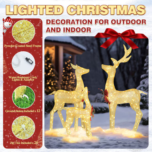 53.3-in Freestanding Reindeer Yard Decoration with White LED Lights