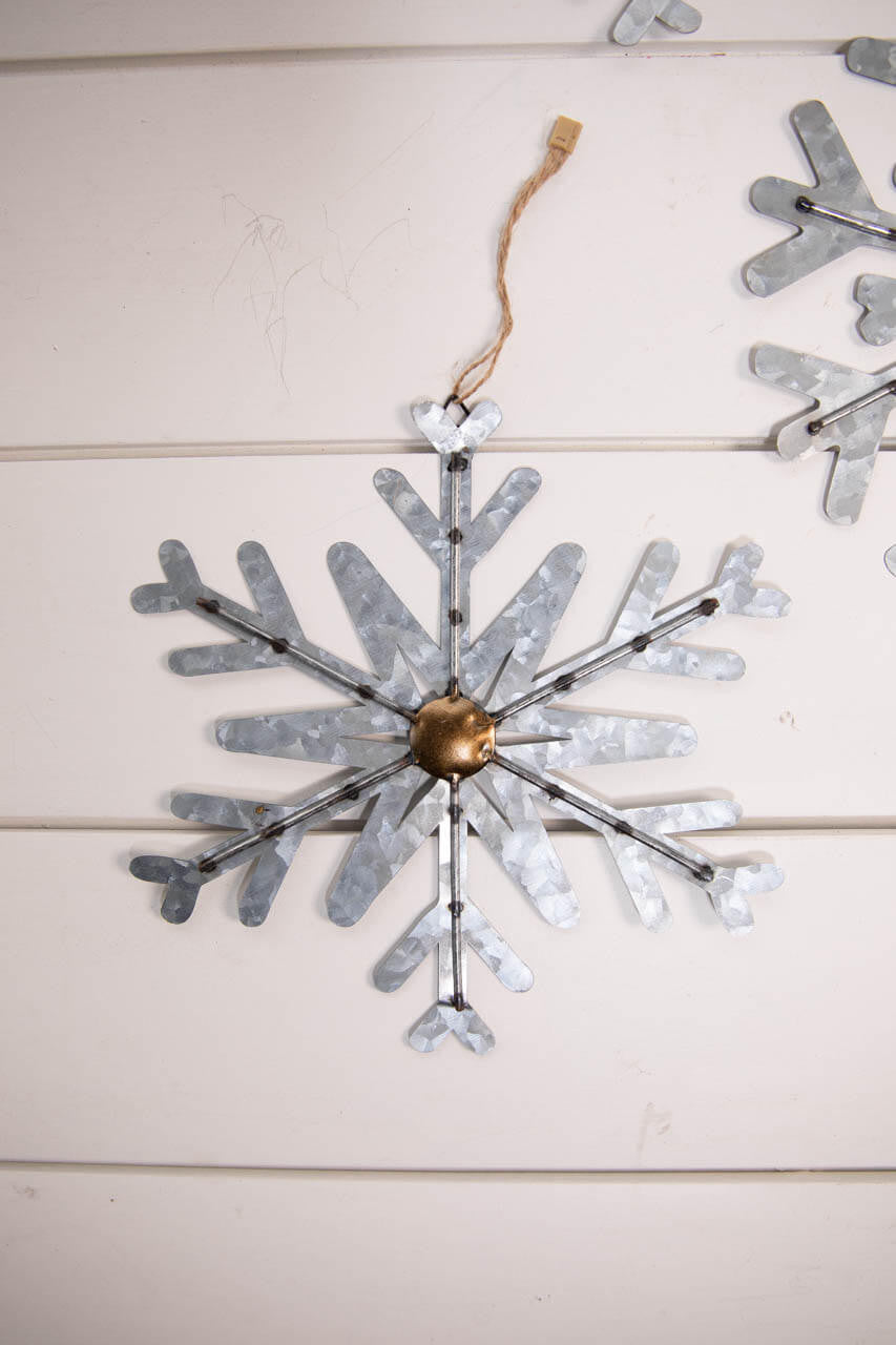 RADYAN 8" Galvanized Metal Snowflake Ornament Rustic Style