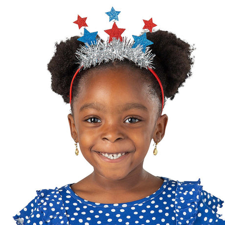 5 1/2" Patriotic Glitter Star & Tinsel Head Boppers 12 Pieces