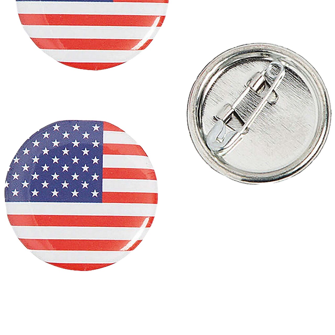 1" Bulk 48 Pc. Mini Patriotic USA Flag Round Metal Buttons