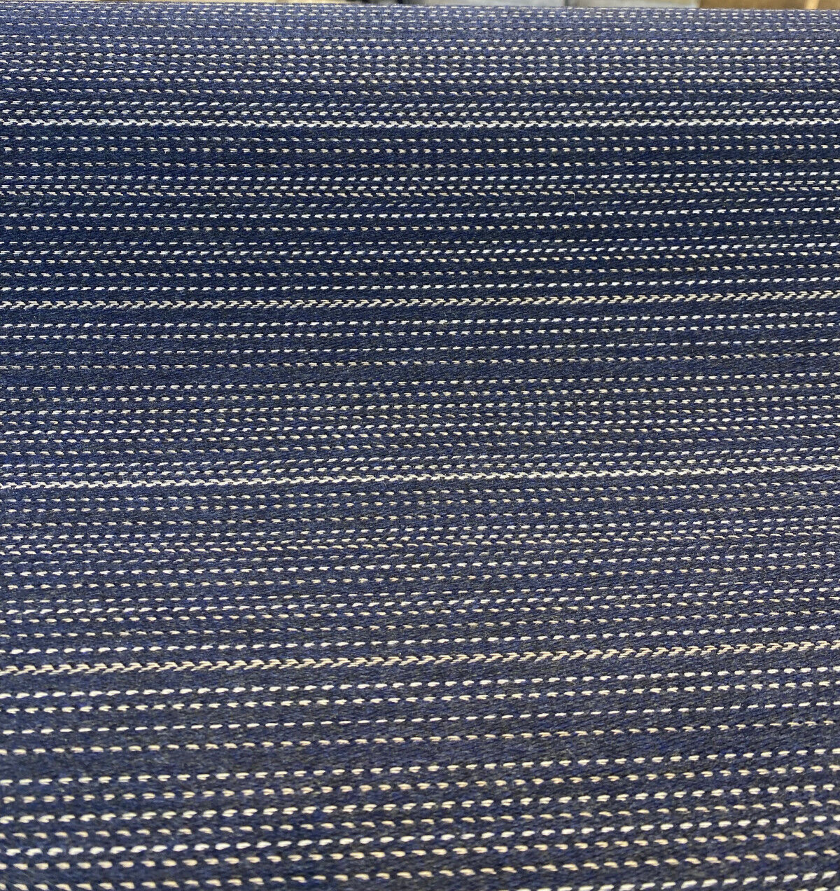 Sunbrella Achiever Solution Dyed Acrylic Fabric - Navy Blue With White And Light Beige Stripes, 54" Width (1 Yard)