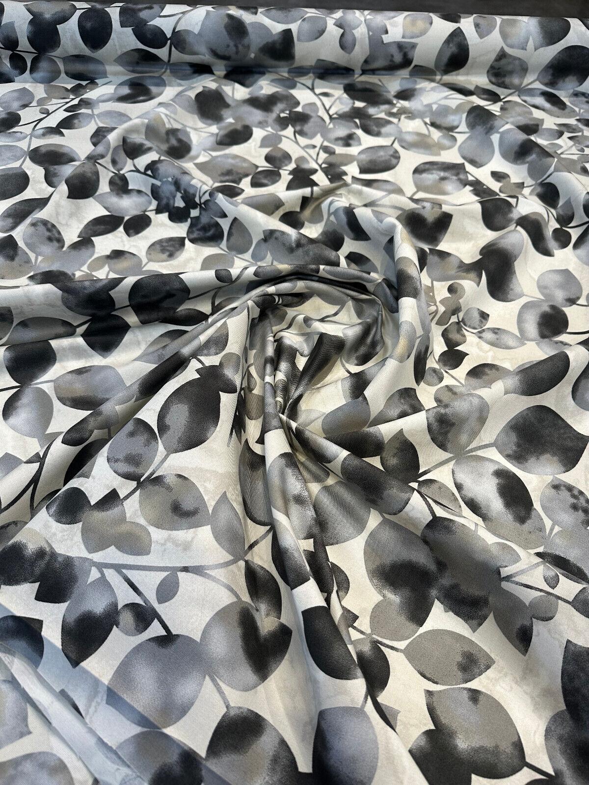 Waverly Silva Nightfall Cotton Twill Fabric - Gray Watercolor Leaf Pattern, 54" Width (1 Yard)