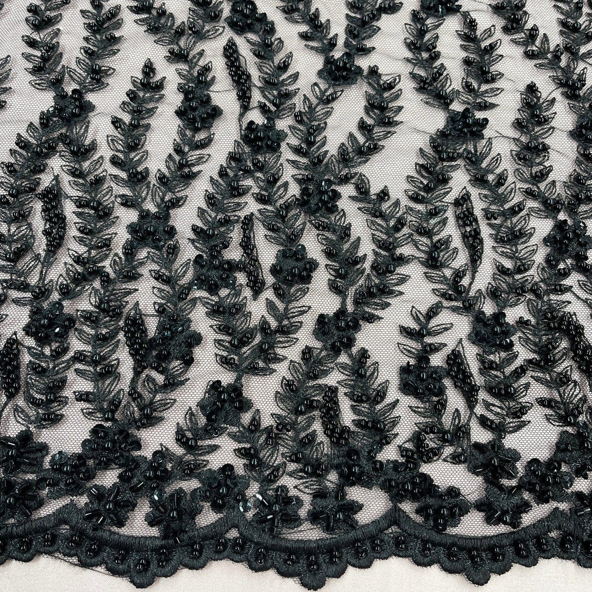 1 Yard Beaded Lace Fabric Embroidered, 100% Polyester Net Mesh, Elegant Textile for Fashion & Crafts