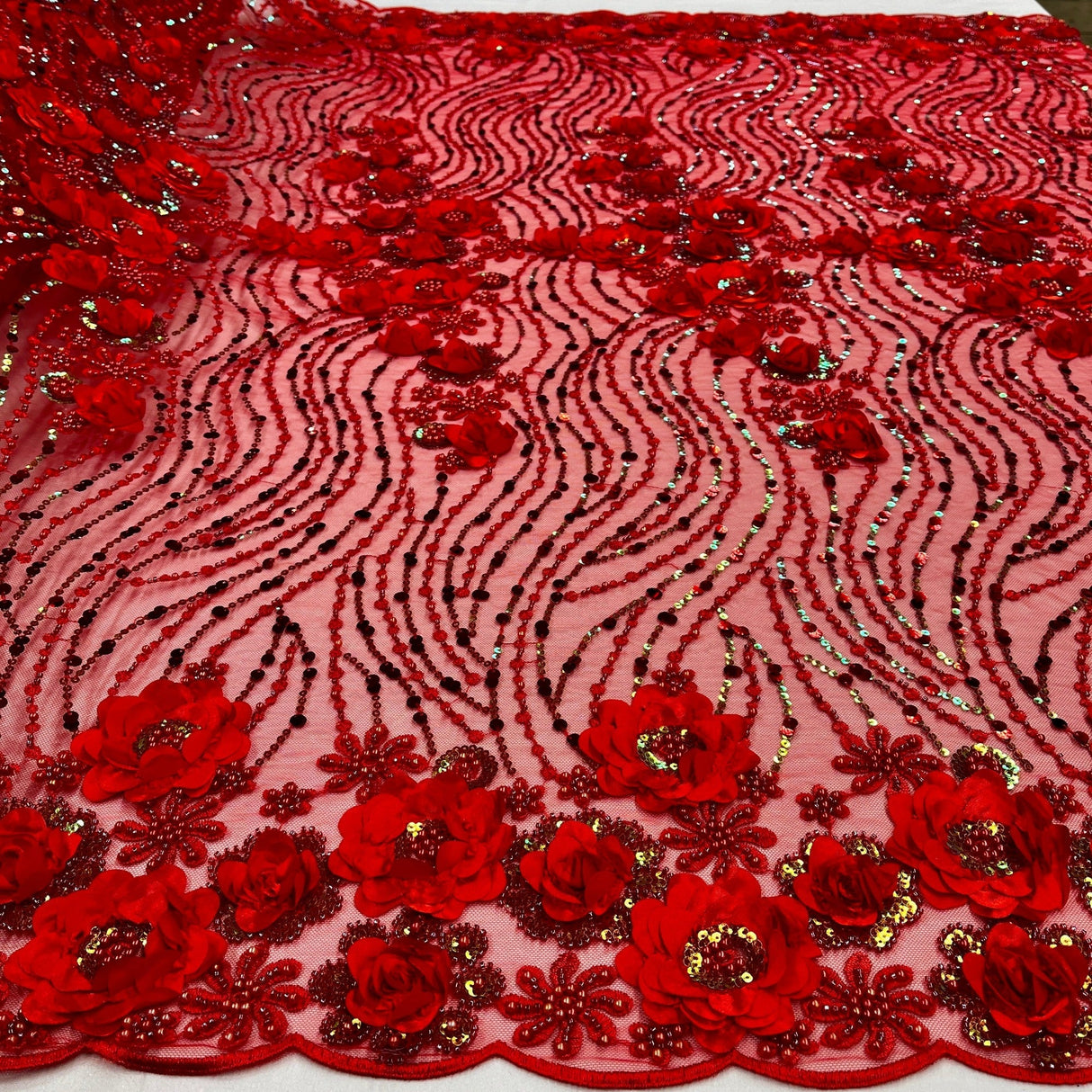 Beaded 3D Floral Lace Fabric 52" Wide